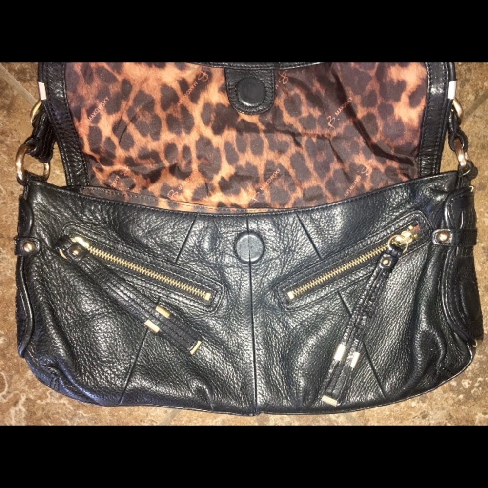 B. Makowsky Black Pebbled Leather Hobo Satchel - Picture 4 of 8